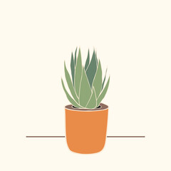 Vector pot plant illustration. Single graphic with ecru white background.