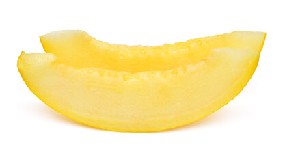 Two melon slice isolated on a white background. Beautiful composition for advertising and packaging design. Perfectly retouched, full depth of field on the photo