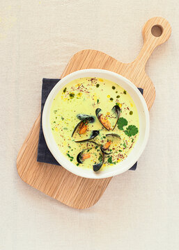 From above mussels coconut and curry soup