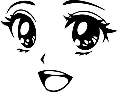 Angry Anime Face. Manga Style Big Blue Eyes, Little Nose and