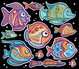 Set of Stylized Ornamental decorative fishes