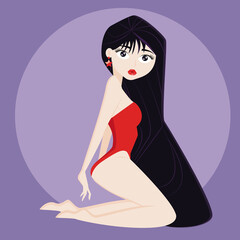 Brunette girl in red bodysuit