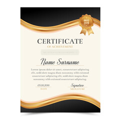 Black and gold certificate template with luxury and modern design, diploma template