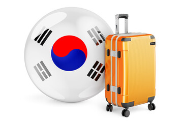 Suitcase with South Korean flag. South Korea travel concept, 3D rendering