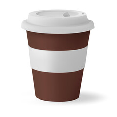 Paper cup mockup coffee with black lid isolated on white background. Take away tea cup empty blank copy space.