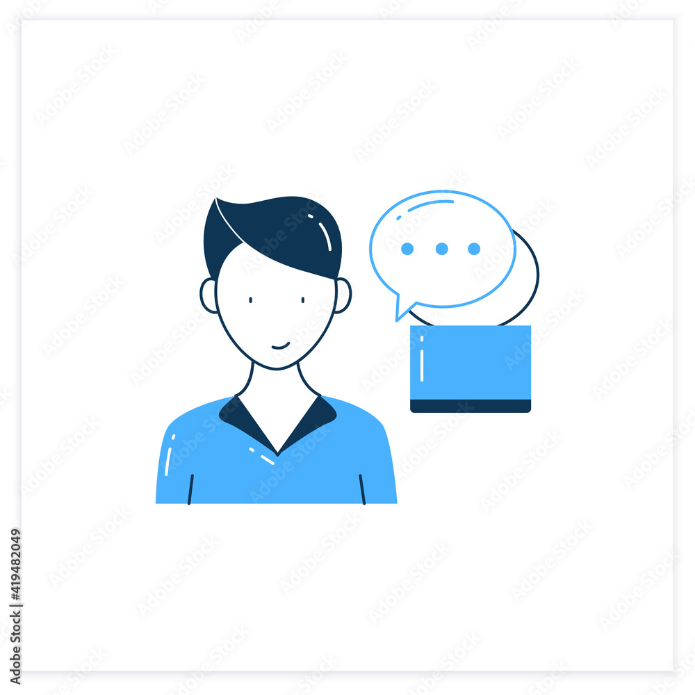 Poster instant messaging flat icon. momentary messaging on social networks. contactless communication. info