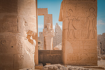 Ruins of the Egyptian temple of Ramesseum, the funeral temple of Pharaoh Ramses II XIII century BC...