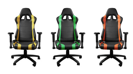 Yellow, Green and orange gaming armchair isolated on white background