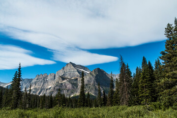 dramatic summer mountain ranges and mountain peaks in the vast Glacier National Park in Montana.