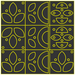 Pattern rug consisting of black and green-yellow geometric shapes. Poster design.
