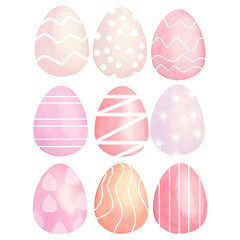 Watercolor illustration pack of colorful Easter eggs. Hand painted graphic drawing, cutout clip art elements for creative design, card, stickers, package.