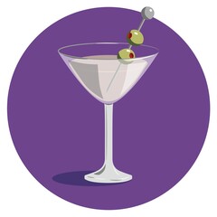 Glass of martini cocktail with olives vector illustration