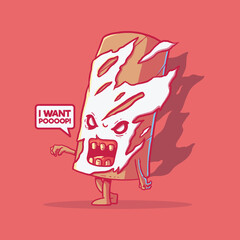 Zombie toilet paper roll vector illustration. Monster, horror, funny design concept.