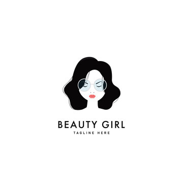 Beauty Girl Logo Symbol Design Template Flat Style Vector