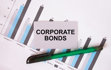 Business card with text Corporate Bonds. Diagram and green pen