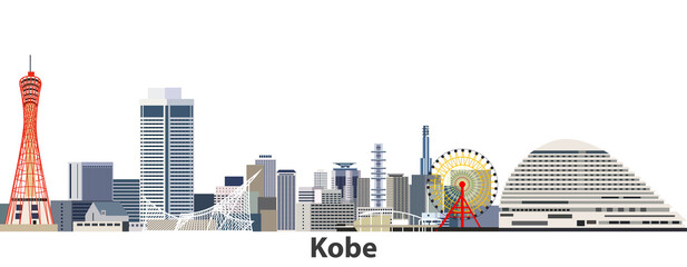 Kobe city skyline vector illustration - obrazy, fototapety, plakaty