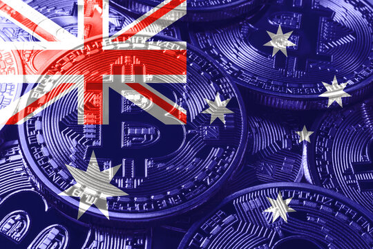 Australia bitcoin flag, national flag cryptocurrency concept