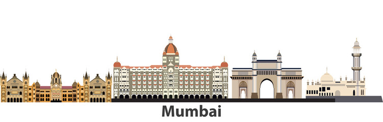Mumbai city skyline vector illustration - obrazy, fototapety, plakaty