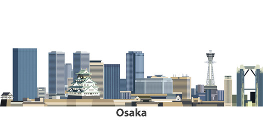 Osaka city skyline vector illustration - obrazy, fototapety, plakaty