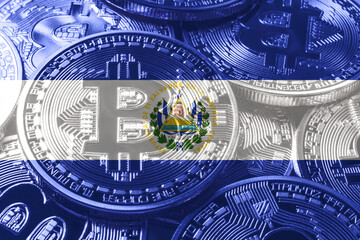 El Salvador bitcoin flag, national flag cryptocurrency concept