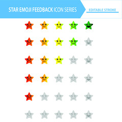 Cute star gradient emoji feedback icon set on white background. Royalty free and fully editable.