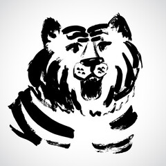 2022. Happy new year. Vector illustration. Tiger hand drawn vector illustration. Lunar horoscope sign. Chinese Happy new year 2022. Year of the tiger. Lunar new year. Drawing ink tiger