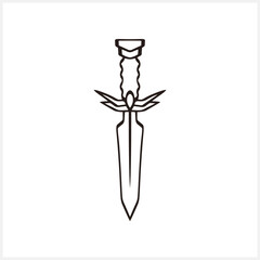 Vintage dagger icon isolated on white. Doodle art line. Sketch knife. Vector stock illustration. EPS 10