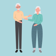Grandma and Grandpa together. . Avatar fashionable pensioners. Happy old age. Grandparents. Elderly couple. A man and a woman of old age