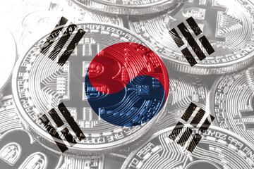 South Korea bitcoin flag, national flag cryptocurrency concept