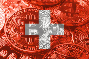 Switzerland bitcoin flag, national flag cryptocurrency concept