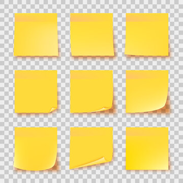 Realistic Set Yellow Stick Note Isolated On Transparent Background. Post It Notes Collection With Shadow. Yellow Color. Post It Notes Collection With Shadow