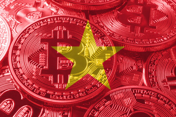 Vietnam bitcoin flag, national flag cryptocurrency concept