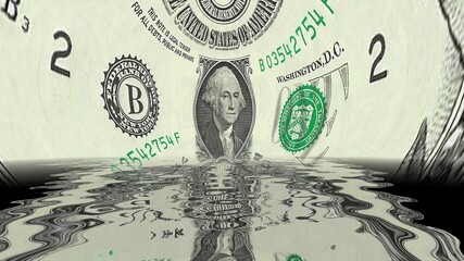 US dollar falling into water 3d illustration
