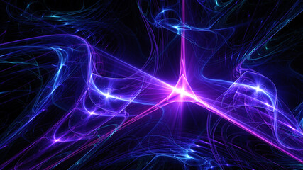 Abstract background, smooth multicolored lines on a black background.