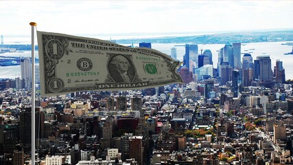 USA dollar flag over the New York city