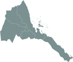 Fototapeta premium Gray vector map of the State of Eritrea with white borders of its regions
