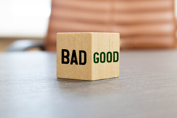 good and bad - isolated words in vintage letterpress wood type.