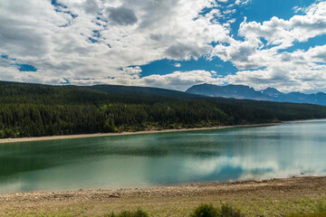 dramatic summer mountain ranges and mountain peaks in the vast Glacier National Park in Montana.