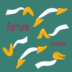 Chinese fortune cookies set. Traditional pastries with note blank inside. Isoleted on background.