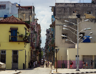 Cuban street with colorfull buildings.
