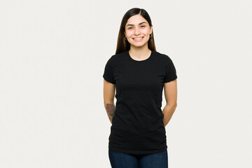Female t-shirt mockup template for design print