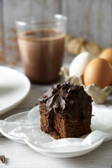 Chocolate Cube pound cake set on cafe table.