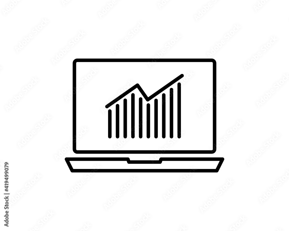 Poster graph laptop line icon. column chart sign. growth diagram symbol. quality design flat app element. e