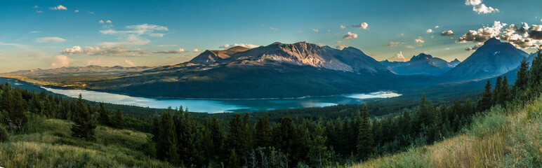 Naklejka na ściany i meble Panoramic shot of the Two Medicine lake in Glacier national Park in Montana