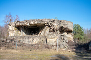 Destroyed World War II bunker landscape in Doeberitzer heide Brandenburg Germany