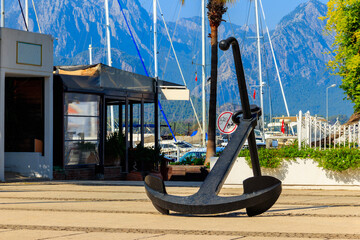 Large anchor at the entrance to the port in Kemer, Turkey