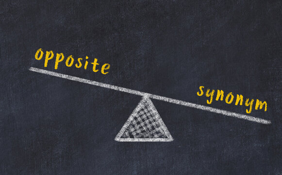 Balance between opposite and synonym. Chalkboard drawing.