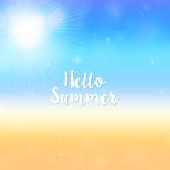 Blurred Hello Summer background, beach and ocean