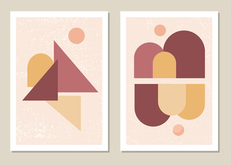 Artistic landscape wall. Abstract geometric landscape with mountains for covers, posters, prints, wall art in minimalist style. Vector.