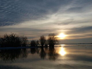 Fototapeta na wymiar Sunset scene of lake Orient / Aube, France